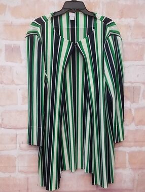 Chico's Green, Navy & White Striped Top